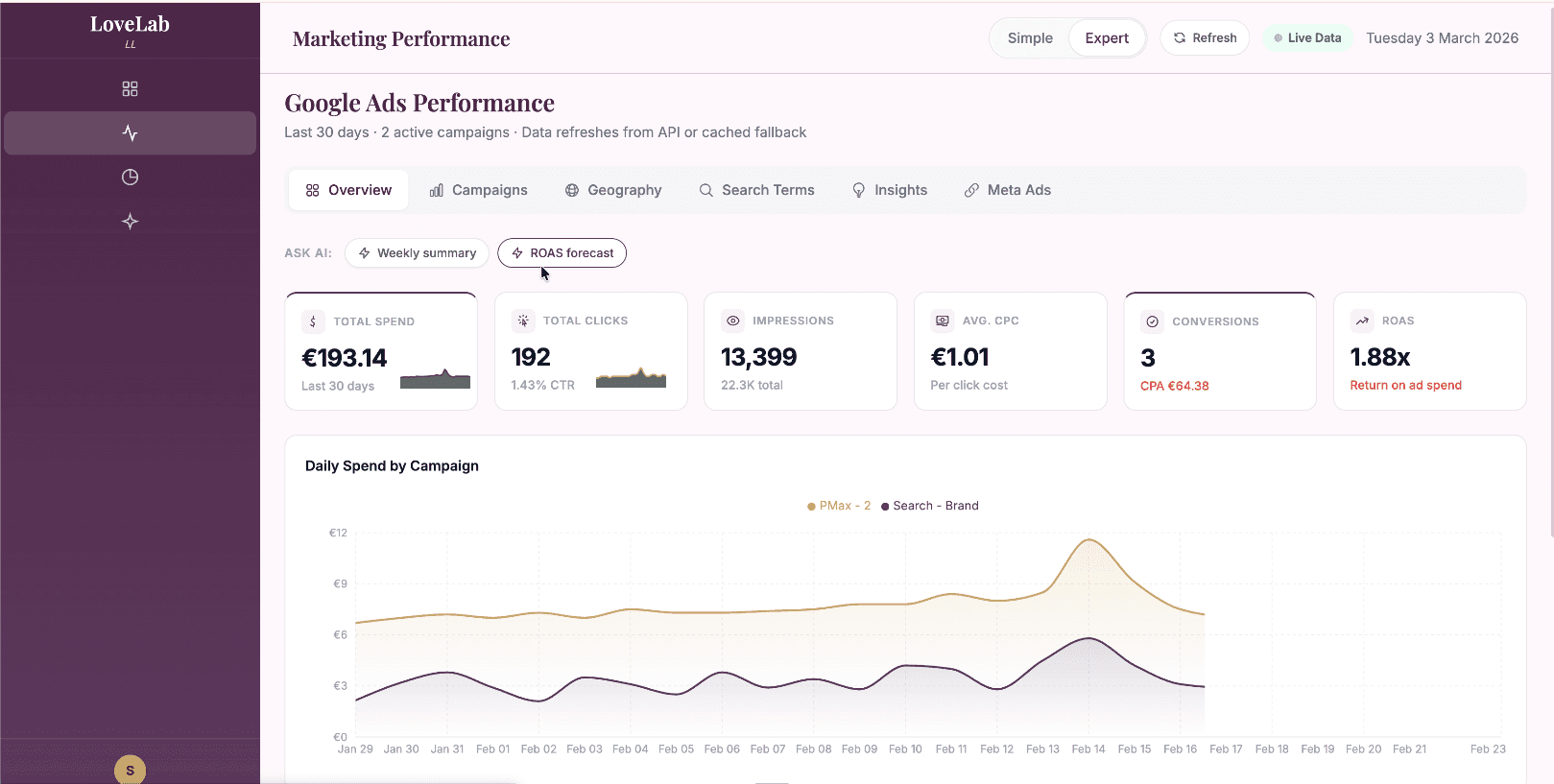 Données publicitaires en direct de Google et Meta Ads